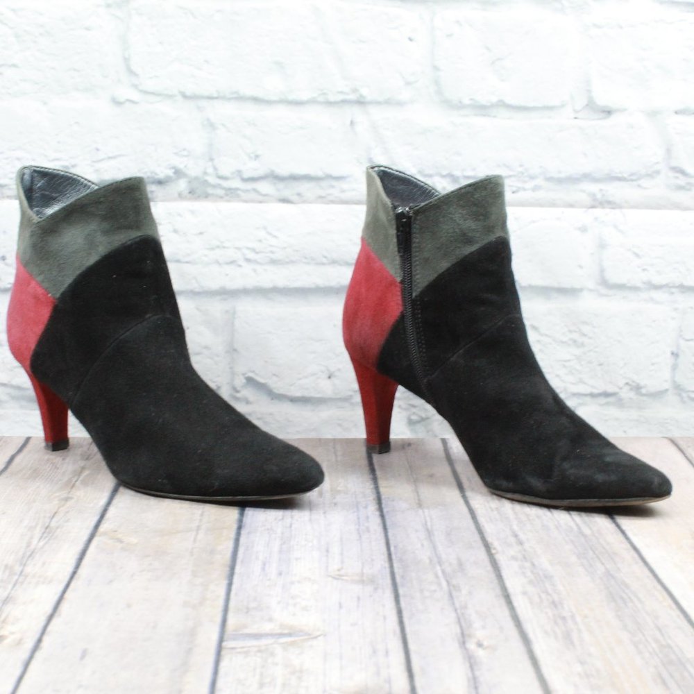 Prevata Colorblock Suede Side Zip Ankle Heeled Italian Booties 7.5 B - Picture 4 of 11